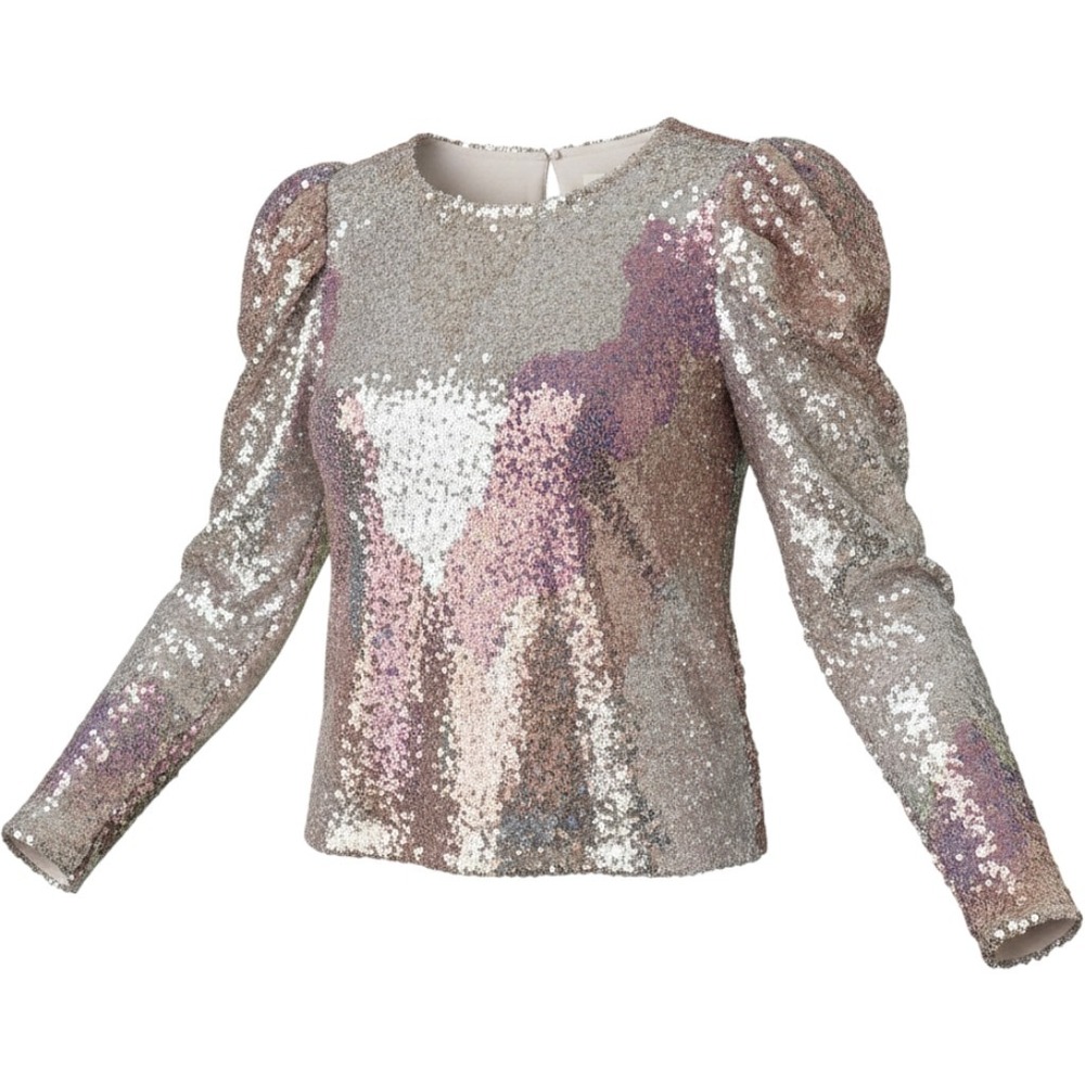NWT Saltwater Luxe S Tracey Top in Opal Sequins Long Puff Sleeves